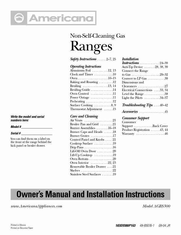 Americana Appliances Range AGBS300-page_pdf